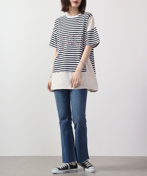 EMAGO カラフル葉っぱの切り替えチュニック 半袖（チュニック）｜Emago（イマゴ）