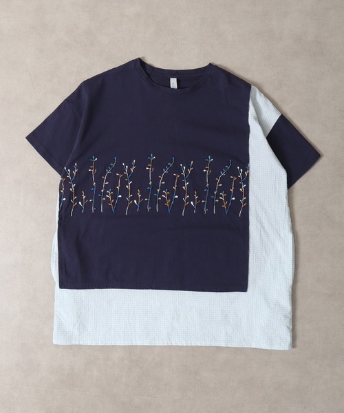 EMAGO カラフル葉っぱの切り替えチュニック 半袖（チュニック）｜Emago（イマゴ）