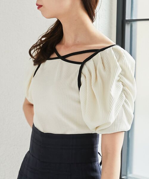 MAJESTIC LEGON（マジェスティックレゴン）の「パイピングリブトップス（Tシャツ/カットソー・レディース・アイボリー/ブラック/ベージュ・MEDIUM）」の10枚目の写真