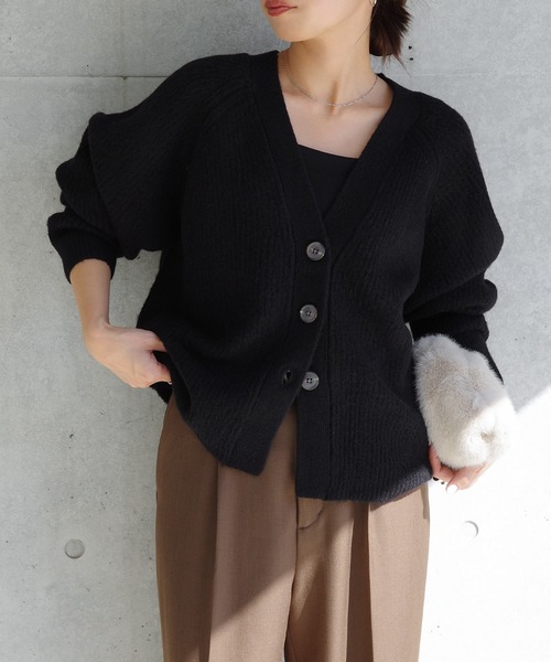 片畦編み長袖ニットカーディガン（カーディガン/ボレロ）｜andme