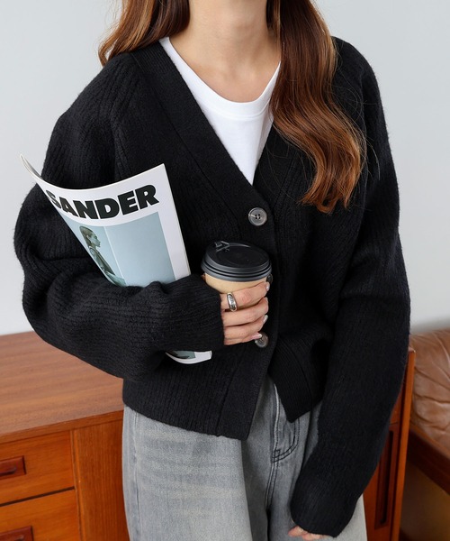 セール】片畦編み長袖ニットカーディガン（カーディガン/ボレロ
