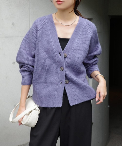 セール】片畦編み長袖ニットカーディガン（カーディガン/ボレロ