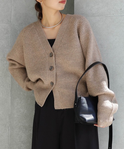 片畦編み長袖ニットカーディガン（カーディガン/ボレロ）｜andme