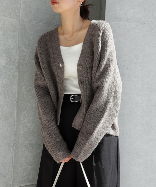 セール】片畦編み長袖ニットカーディガン（カーディガン/ボレロ