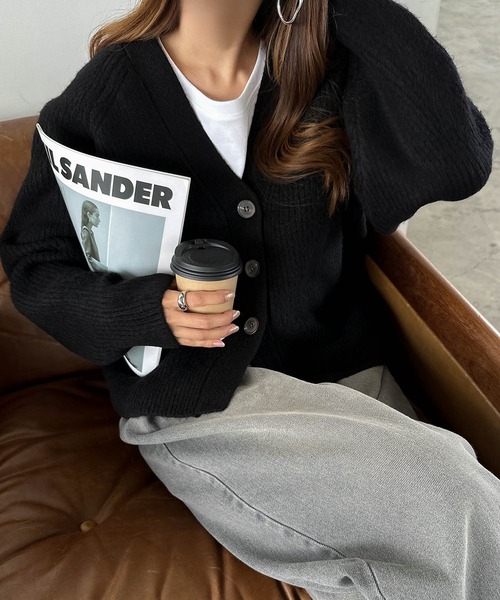 セール】片畦編み長袖ニットカーディガン（カーディガン/ボレロ