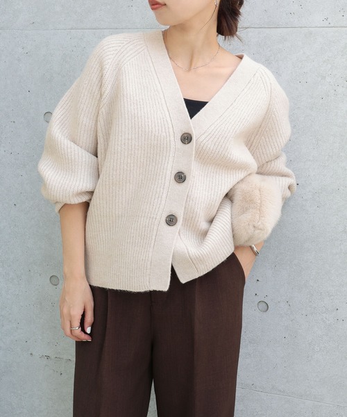 セール】片畦編み長袖ニットカーディガン（カーディガン/ボレロ