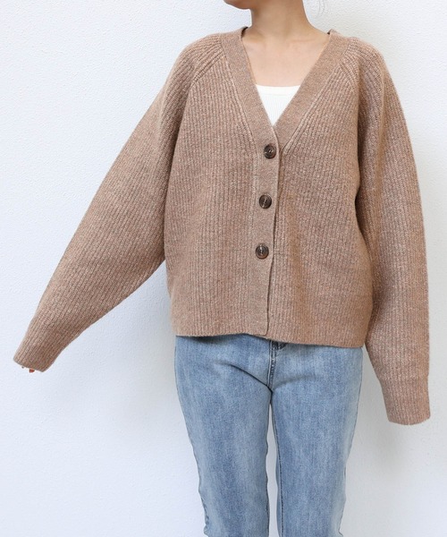 andme（アンドミー）の「片畦編み長袖ニットカーディガン（カーディガン/ボレロ・レディース・テラコッタ/ライム/パープル/ブラック/ブラウン系その他/オートミール/グレイッシュベージュ・F(M)）」の14枚目の写真