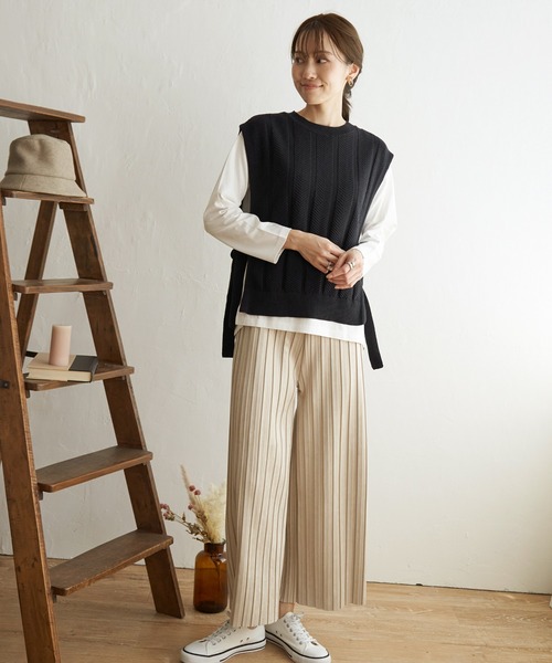 ikka（イッカ）の「サイドリボンニットベスト（ベスト・レディース・ネイビー/ベージュ/チャコールグレー/オレンジ・L/S/M）」の9枚目の写真