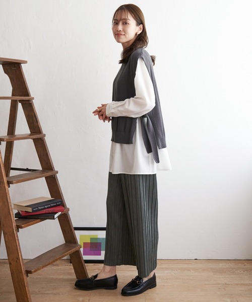 ikka（イッカ）の「サイドリボンニットベスト（ベスト・レディース・ネイビー/ベージュ/チャコールグレー/オレンジ・L/S/M）」の6枚目の写真