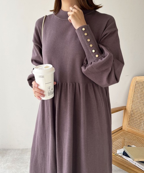GeeRA（ジーラ）の「フィット＆フレアーニットワンピース（ワンピース・レディース・ブラック/モカ/杢グレー・MEDIUM/LARGE）」の3枚目の写真
