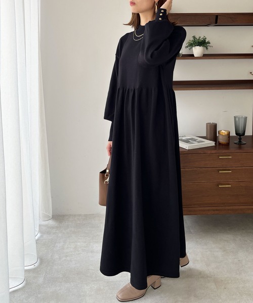 GeeRA（ジーラ）の「フィット＆フレアーニットワンピース（ワンピース・レディース・ブラック/モカ/杢グレー・MEDIUM/LARGE）」の5枚目の写真