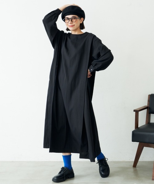 EDIT Gris(エディットグリ)の「Aラインショルダータックワンピース(ワンピース・レディース・オレンジ/ドット/ブラック・FREE)」の2枚目の写真