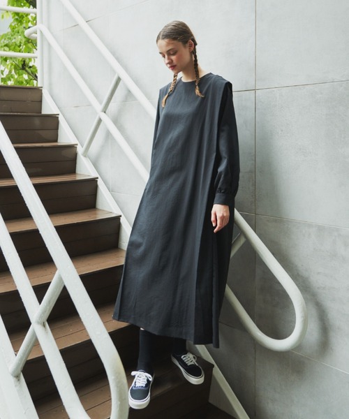 EDIT Gris(エディットグリ)の「Aラインショルダータックワンピース(ワンピース・レディース・オレンジ/ドット/ブラック・FREE)」の5枚目の写真