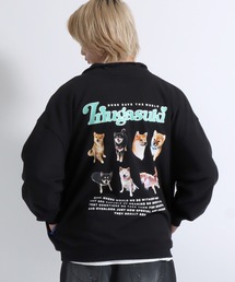 「別注」 柴犬紹介メニューフォトバックプリント ハーフジップスウェット長袖プルオーバー（裏起毛）/メンズ レディース/犬モチーフ/犬グッズ