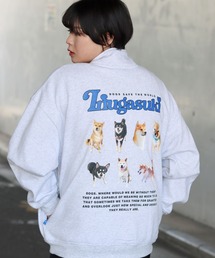 「別注」 柴犬紹介メニューフォトバックプリント ハーフジップスウェット長袖プルオーバー(裏起毛)/メンズ レディース/犬モチーフ/犬グッズ