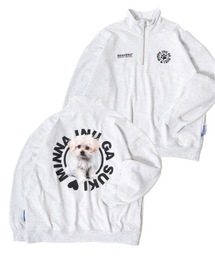 Salong hameu | 別注 柴犬紹介メニューフォトバックプリント ハーフジップスウェット長袖プルオーバー（裏起毛）/メンズ レディース/犬モチーフ/犬グッズ(スウェット)