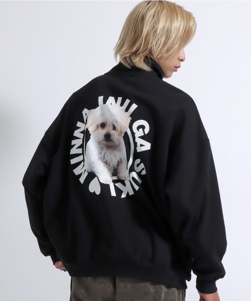 Salong hameu（サロン ハミュー）の「「別注」 柴犬紹介メニューフォトバックプリント ハーフジップスウェット長袖プルオーバー（裏起毛）/メンズ レディース/犬モチーフ/犬グッズ（スウェット・レディース・グレー系その他/ブラック系その他/ロイヤルブルー/ホワイト系その他/ホワイト/ブラック/アッシュグレー/ブルー・L/M/XL）」の4枚目の写真