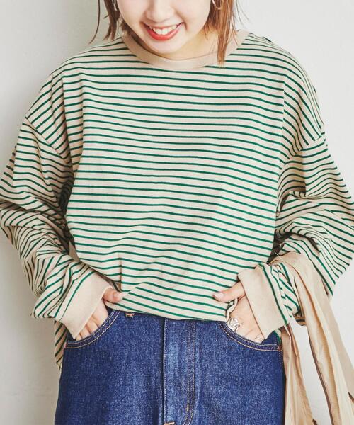 coen（コーエン）の「USAコットンレトロボーダーTシャツ（WEB限定カラー）（Tシャツ/カットソー・レディース・ブラック/ベージュ/パープル/ブラウン/オレンジ/モカ/ナチュラル/オレンジ系その他/ダークグレー・M/L）」の6枚目の写真