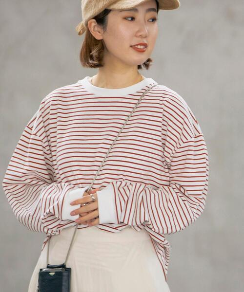 coen（コーエン）の「USAコットンレトロボーダーTシャツ（WEB限定カラー）（Tシャツ/カットソー・レディース・ブラック/ベージュ/パープル/ブラウン/オレンジ/モカ/ナチュラル/オレンジ系その他/ダークグレー・M/L）」の8枚目の写真