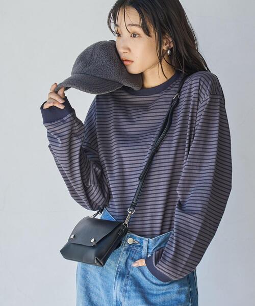 coen（コーエン）の「USAコットンレトロボーダーTシャツ（WEB限定カラー）（Tシャツ/カットソー・レディース・ブラック/ベージュ/パープル/ブラウン/オレンジ/モカ/ナチュラル/オレンジ系その他/ダークグレー・M/L）」の11枚目の写真