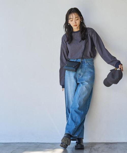 coen（コーエン）の「USAコットンレトロボーダーTシャツ（WEB限定カラー）（Tシャツ/カットソー・レディース・ブラック/ベージュ/パープル/ブラウン/オレンジ/モカ/ナチュラル/オレンジ系その他/ダークグレー・M/L）」の13枚目の写真