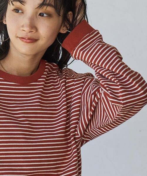 coen（コーエン）の「USAコットンレトロボーダーTシャツ（WEB限定カラー）（Tシャツ/カットソー・レディース・ブラック/ベージュ/パープル/ブラウン/オレンジ/モカ/ナチュラル/オレンジ系その他/ダークグレー・M/L）」の18枚目の写真