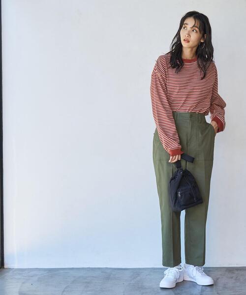 coen（コーエン）の「USAコットンレトロボーダーTシャツ（WEB限定カラー）（Tシャツ/カットソー・レディース・ブラック/ベージュ/パープル/ブラウン/オレンジ/モカ/ナチュラル/オレンジ系その他/ダークグレー・M/L）」の19枚目の写真