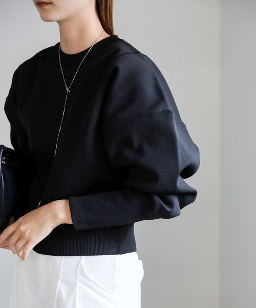 select MOCA（セレクトモカ）の「スポンディッシュスウェットライクニット（ニット/セーター・レディース・ホワイト/ブラック/グレイッシュベージュ・FREE）」の3枚目の写真