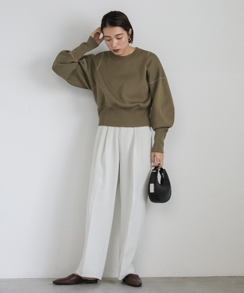 select MOCA（セレクトモカ）の「スポンディッシュスウェットライクニット（ニット/セーター・レディース・ホワイト/ブラック/グレイッシュベージュ・FREE）」の5枚目の写真