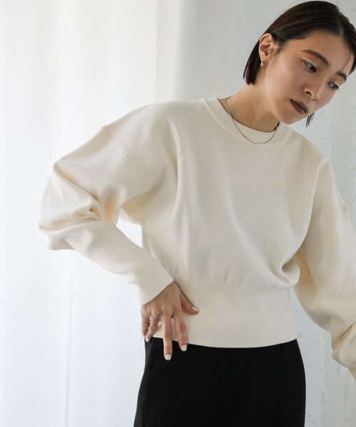 select MOCA（セレクトモカ）の「スポンディッシュスウェットライクニット（ニット/セーター・レディース・ホワイト/ブラック/グレイッシュベージュ・FREE）」の9枚目の写真