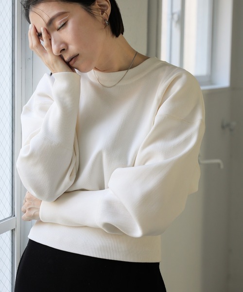 select MOCA（セレクトモカ）の「スポンディッシュスウェットライクニット（ニット/セーター・レディース・ホワイト/ブラック/グレイッシュベージュ・FREE）」の7枚目の写真