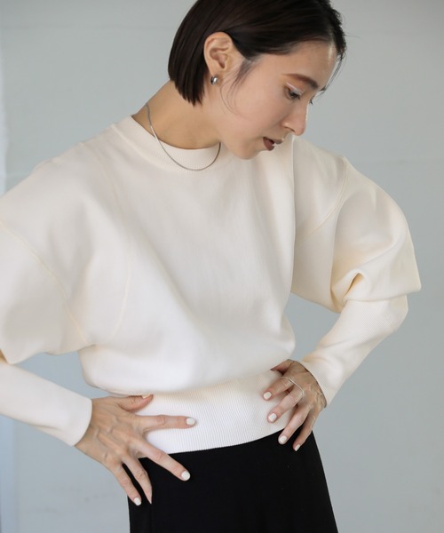 select MOCA（セレクトモカ）の「スポンディッシュスウェットライクニット（ニット/セーター・レディース・ホワイト/ブラック/グレイッシュベージュ・FREE）」の13枚目の写真