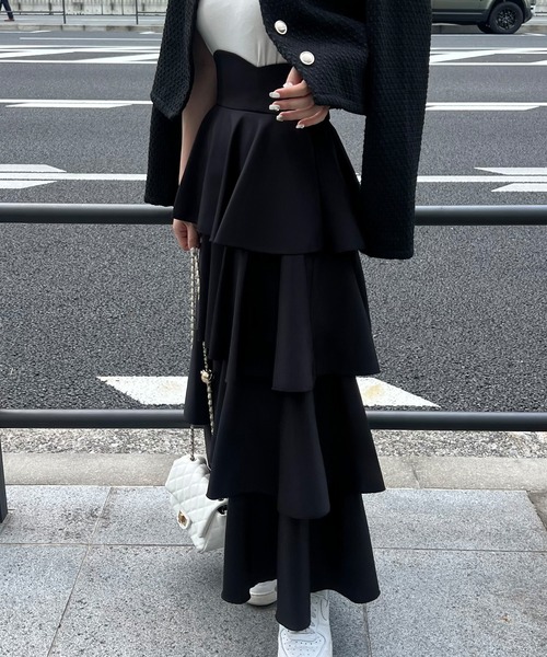 JUNOAH（ジュノア）の「コルセットデザインフリルスカート（スカート・レディース・ブラック/チャコール/ダークベージュ/アイボリー/ブラウン・LARGE/X-LARGE/MEDIUM/SMALL）」の17枚目の写真