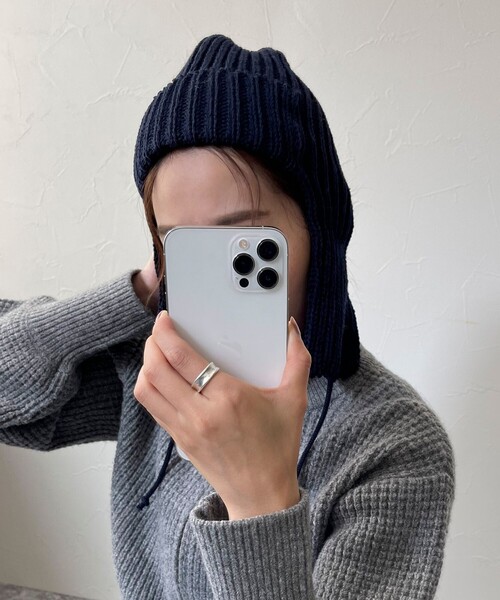 Stuart Austin（ステュアートオースティン）の「【Stuart Austin/ステュアートオースティン】リブニットフライトキャップ（ニットキャップ/ビーニー・レディース・ブラック/アイボリー/ネイビー・FREE）」の5枚目の写真