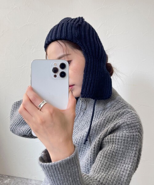 Stuart Austin（ステュアートオースティン）の「【Stuart Austin/ステュアートオースティン】リブニットフライトキャップ（ニットキャップ/ビーニー・レディース・ブラック/アイボリー/ネイビー・FREE）」の6枚目の写真