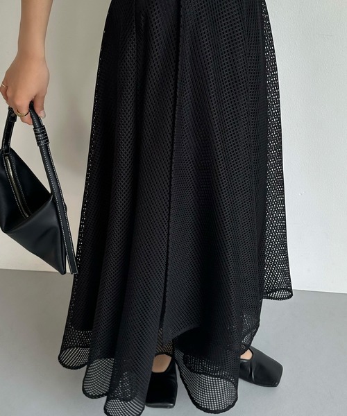 メッシュフレアスカート ブラック FOREVER21 スカート 「2024SS」メッシュフレアロングスカート