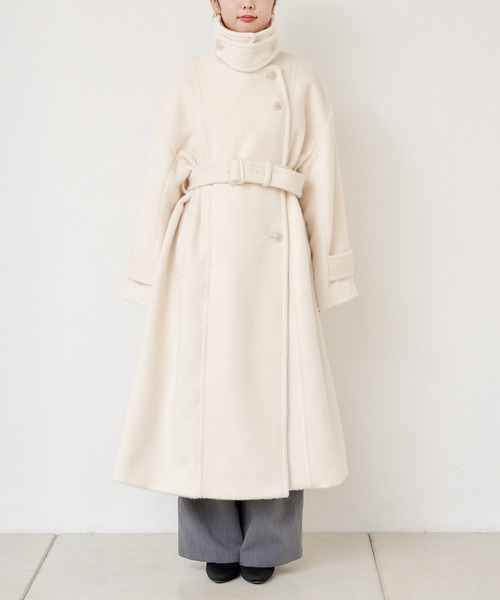 Chico(チコ)の「シャギースタンドオーバーロングコート(ステンカラーコート・レディース・アイボリー/グレイッシュベージュ/ブラック・FREE)」の21枚目の写真