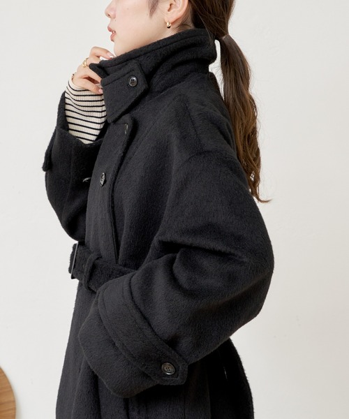 Chico(チコ)の「シャギースタンドオーバーロングコート(ステンカラーコート・レディース・アイボリー/グレイッシュベージュ/ブラック・FREE)」の14枚目の写真