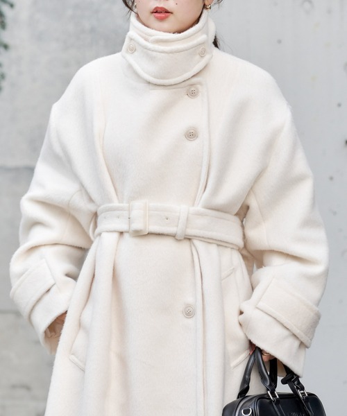 Chico(チコ)の「シャギースタンドオーバーロングコート(ステンカラーコート・レディース・アイボリー/グレイッシュベージュ/ブラック・FREE)」の7枚目の写真