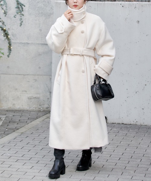 Chico(チコ)の「シャギースタンドオーバーロングコート(ステンカラーコート・レディース・アイボリー/グレイッシュベージュ/ブラック・FREE)」の6枚目の写真