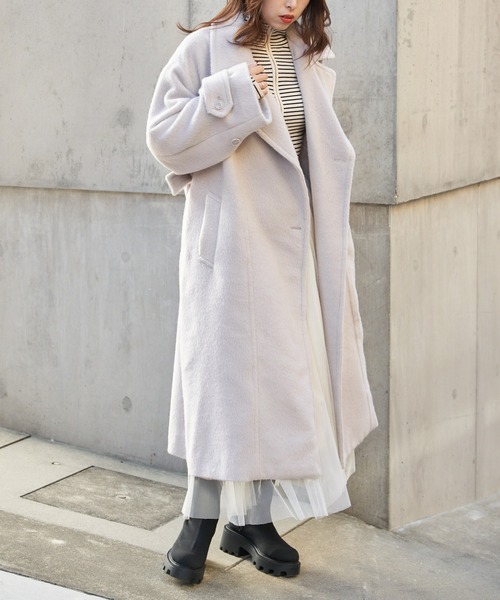 Chico(チコ)の「シャギースタンドオーバーロングコート(ステンカラーコート・レディース・アイボリー/グレイッシュベージュ/ブラック・FREE)」の20枚目の写真