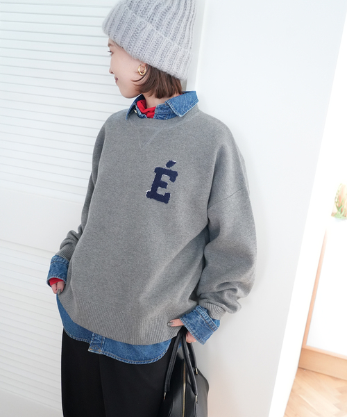 24AW SLOBE IENA サガラ刺繍スウェットライクニット ネイビー サガラ刺繍スウェットライクニット（ニット/セーター）｜SLOBE