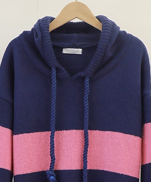 Miniministore(ミニミニストア)の「ニットパーカー ボーダー柄レディース韓国(ニット/セーター・レディース・ホワイト×ネイビー/ピンク・フリー)」の19枚目の写真