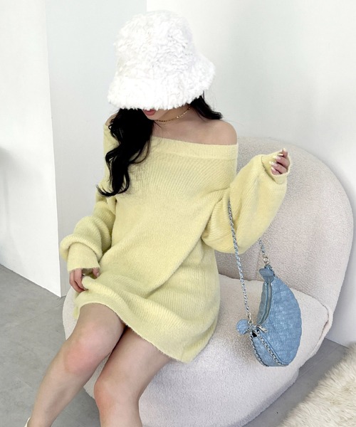 ROYAL PARTY(ロイヤルパーティー)の「ラメシャギーニットミニワンピース(ワンピース・レディース・イエロー/ブラック/パープル/ベージュ・FREE)」の9枚目の写真