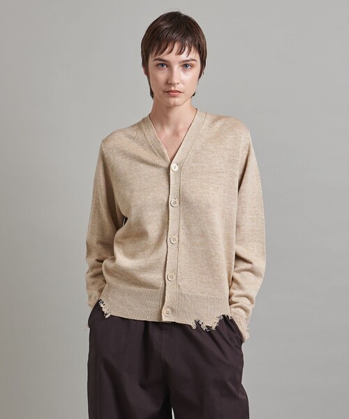 【極美品LOEFF】ダメージリネンカーディガン　ベージュ LOEFF（ロエフ）の「＜LOEFF＞ダメージ Vネックカーディガン