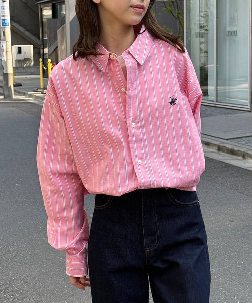 BEVERLY HILLS POLO CLUB（ビバリーヒルズポロクラブ）の「【BEVERLY HILLS POLO CLUB】ワンポイントロゴBIGシルエット長袖シャツ 4187-0140（シャツ/ブラウス・レディース・ブルー/グリーン/グリーン系その他2/ブルー系その他2/ブルー系その他3/インディゴブルー/サックスブルー/オフホワイト/ブラック/レッド/ベージュ/イエロー/グリーン系その他3・FREE）」の13枚目の写真