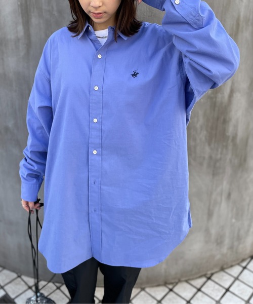 BEVERLY HILLS POLO CLUB（ビバリーヒルズポロクラブ）の「【BEVERLY HILLS POLO CLUB】ワンポイントロゴBIGシルエット長袖シャツ 4187-0140（シャツ/ブラウス・レディース・ブルー/グリーン/グリーン系その他2/ブルー系その他2/ブルー系その他3/インディゴブルー/サックスブルー/オフホワイト/ブラック/レッド/ベージュ/イエロー/グリーン系その他3・FREE）」の10枚目の写真