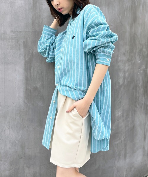 BEVERLY HILLS POLO CLUB（ビバリーヒルズポロクラブ）の「【BEVERLY HILLS POLO CLUB】ワンポイントロゴBIGシルエット長袖シャツ 4187-0140（シャツ/ブラウス・レディース・ブルー/グリーン/グリーン系その他2/ブルー系その他2/ブルー系その他3/インディゴブルー/サックスブルー/オフホワイト/ブラック/レッド/ベージュ/イエロー/グリーン系その他3・FREE）」の5枚目の写真