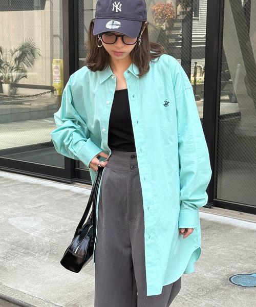 BEVERLY HILLS POLO CLUB（ビバリーヒルズポロクラブ）の「【BEVERLY HILLS POLO CLUB】ワンポイントロゴBIGシルエット長袖シャツ 4187-0140（シャツ/ブラウス・レディース・ブルー/グリーン/グリーン系その他2/ブルー系その他2/ブルー系その他3/インディゴブルー/サックスブルー/オフホワイト/ブラック/レッド/ベージュ/イエロー/グリーン系その他3・FREE）」の7枚目の写真