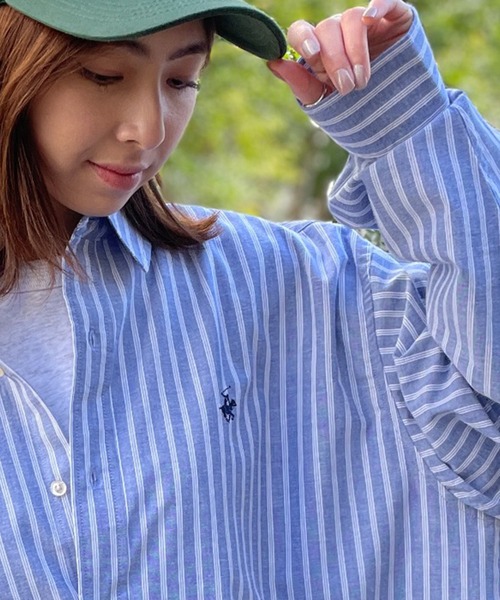 BEVERLY HILLS POLO CLUB（ビバリーヒルズポロクラブ）の「【BEVERLY HILLS POLO CLUB】ワンポイントロゴBIGシルエット長袖シャツ 4187-0140（シャツ/ブラウス・レディース・ブルー/グリーン/グリーン系その他2/ブルー系その他2/ブルー系その他3/インディゴブルー/サックスブルー/オフホワイト/ブラック/レッド/ベージュ/イエロー/グリーン系その他3・FREE）」の11枚目の写真